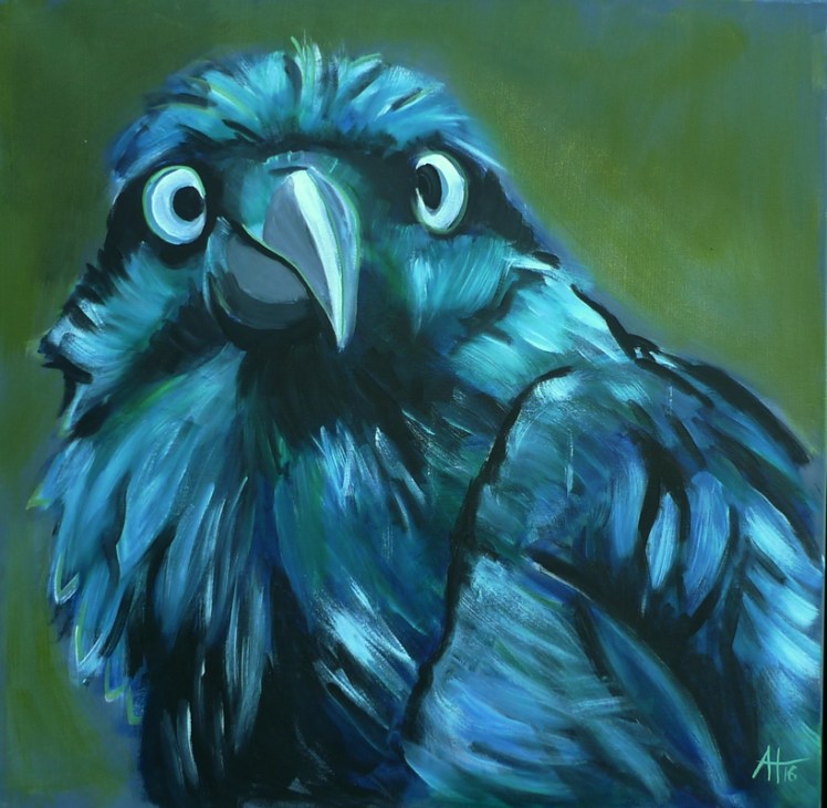 Acrylbild - Anja Huehn - Harald der Rabe