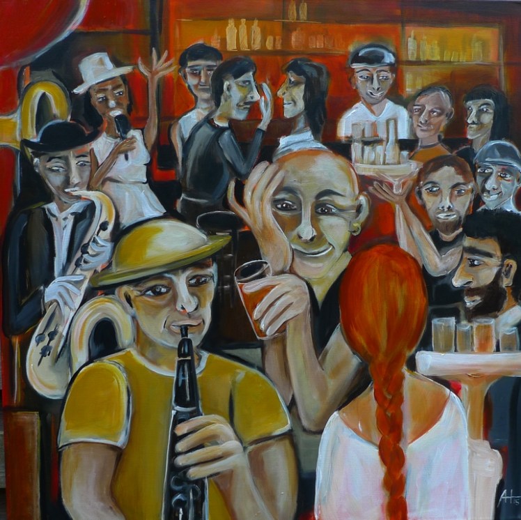 „Nachtbar“ Acryl auf LW, 80 x 80 cm, © Anja Hühn 2015