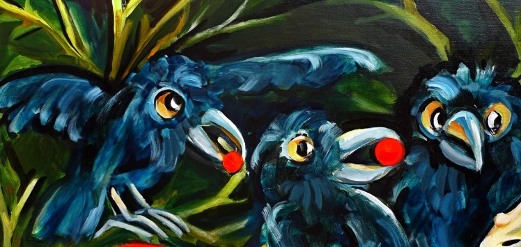 Harald, Hugin und Mugin mit den Feuerbeeren des Katzenkrallenbaumes - © Anja Hühn 2019