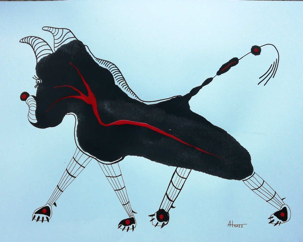 AUF ZU NEUEN TATEN - Tinte, Acryl auf Papier, ca A3 - © Anja Hühn 2022