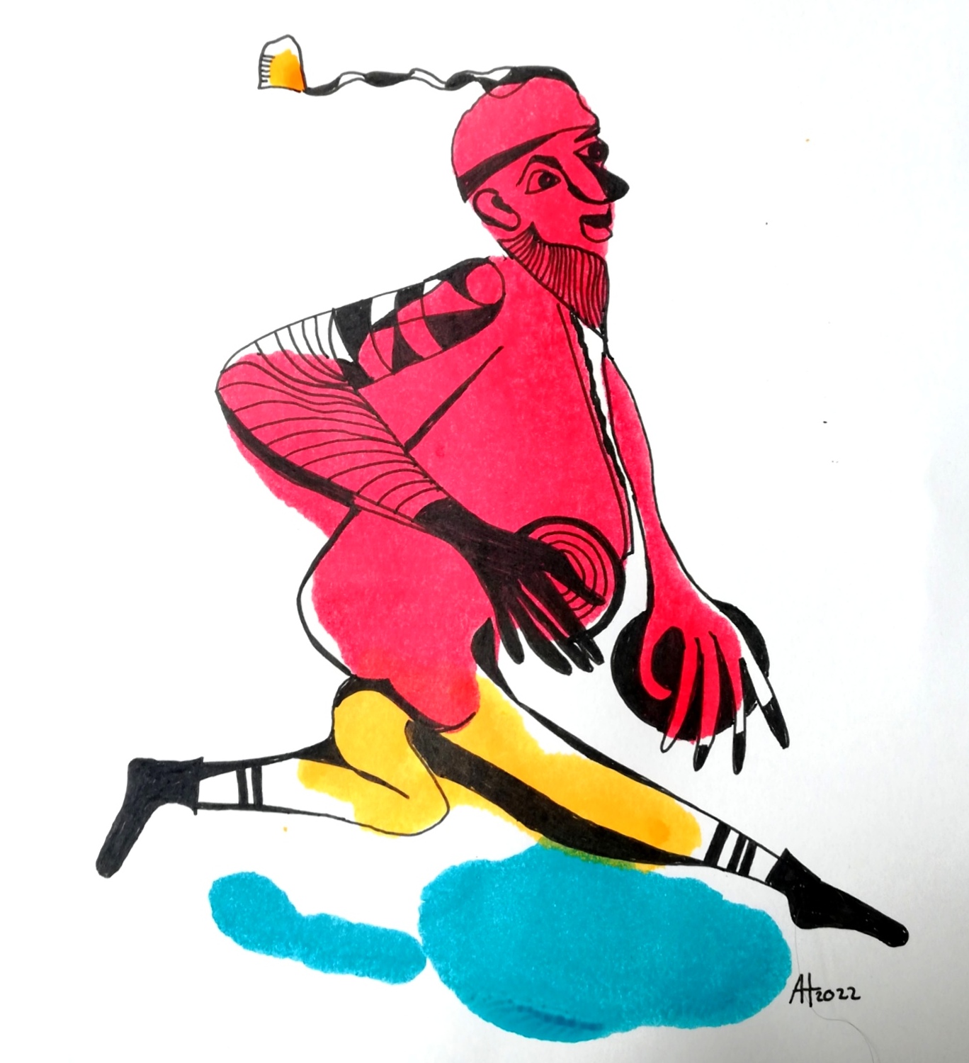 DER PFÜTZENHÜPFER - Tinte, Acryl auf Papier, ca A4 - © Anja Hühn 2022