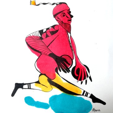 DER PFÜTZENHÜPFER - Tinte, Acryl auf Papier, ca A4 - © Anja Hühn 2022