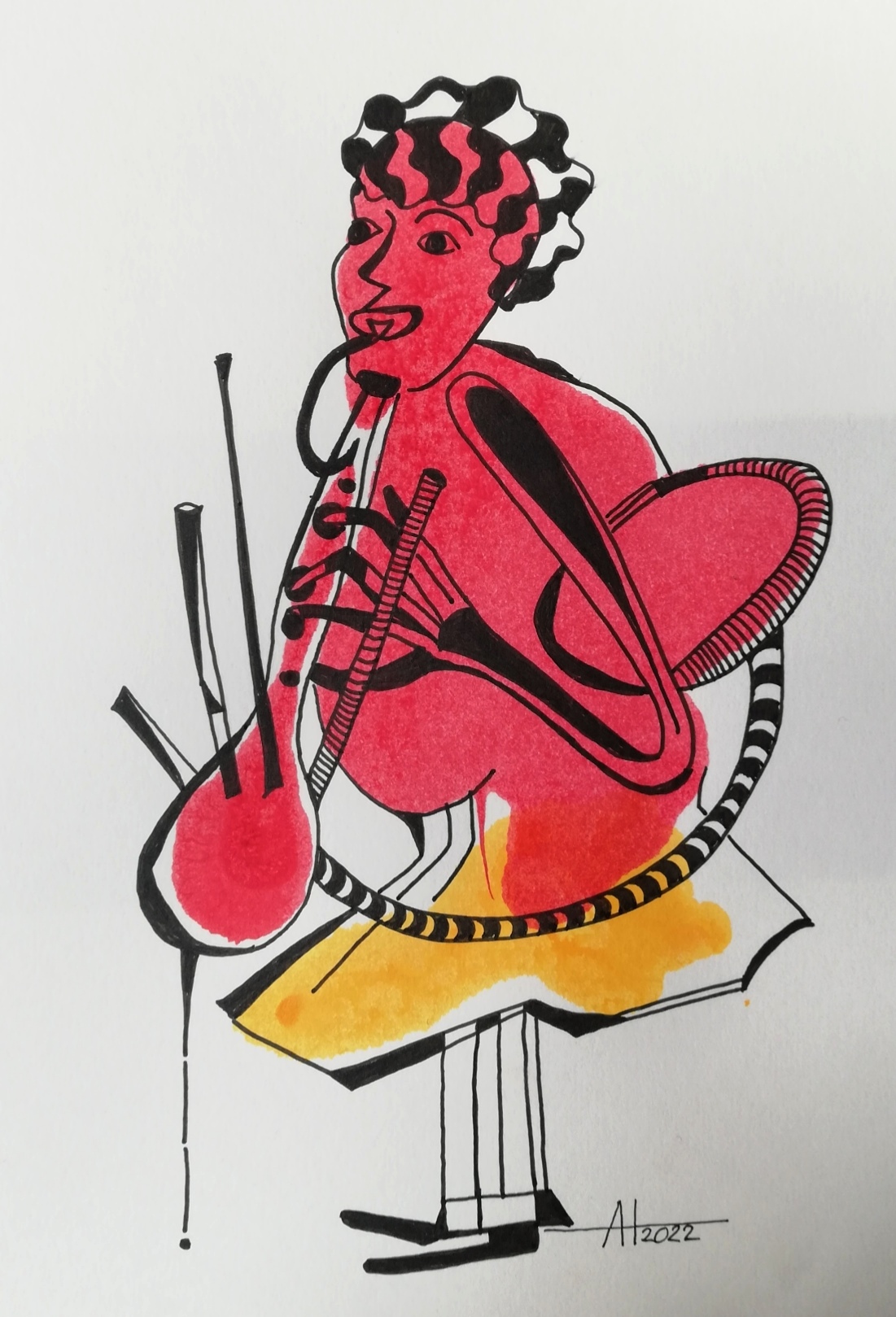 DAS SPIEL AUF DER SUSALINKA - Tinte, Acryl auf Papier, ca A4 - © Anja Hühn 2022