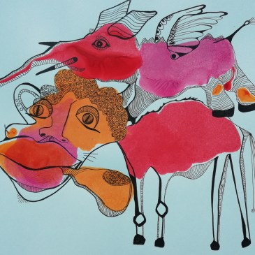 PICCOLO UND SMOKIE - Tinte /Papier - A3 - © Anja Hühn 2022