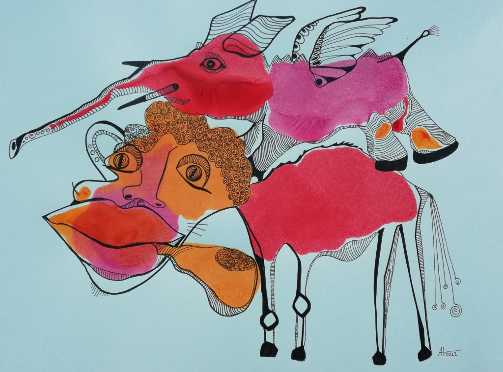 PICCOLO UND SMOKIE - Tinte /Papier - A3 - © Anja Hühn 2022