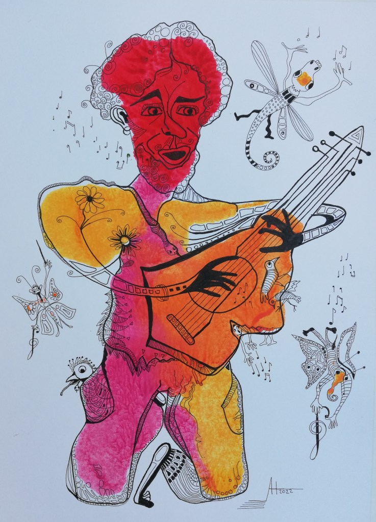 SOMMERLICHE KLÄNGE ZUM NIEDERKNIEN - A3, Tinte/Papier - © Anja Hühn 2022