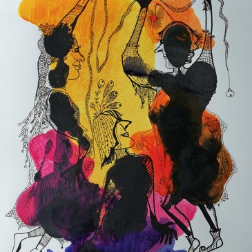 SONNENTÄNZER IN FANTAASIEN - Tinte/Papier , A3 - © Anja Hühn 2022