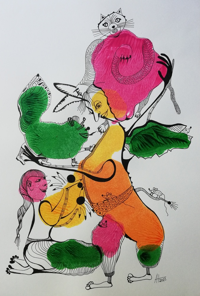 Rosario, der Mäusefreund - A3 Tinte /Papier - © Anja Hühn 2022