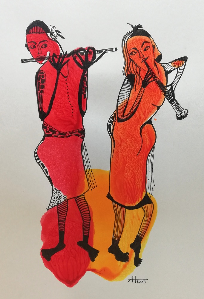 KLEINES VORSPIEL - A4, Tinte auf Papier - © Anja Hühn 2023