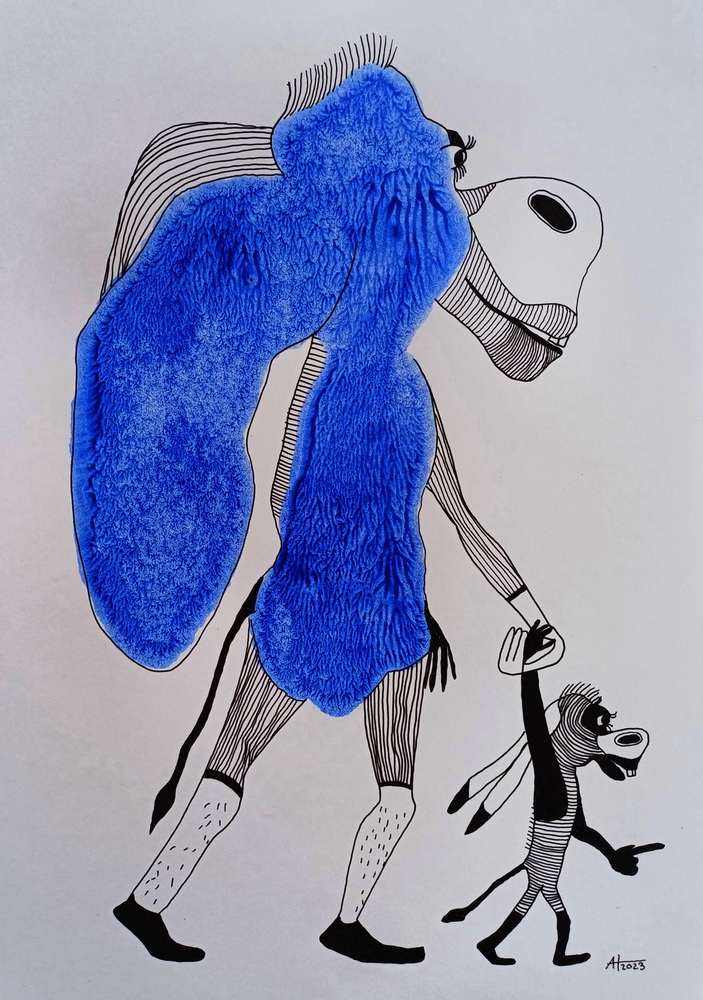 AUF ZU NEUEN TATEN - A4, Tinte auf Papier - © Anja Hühn 2023