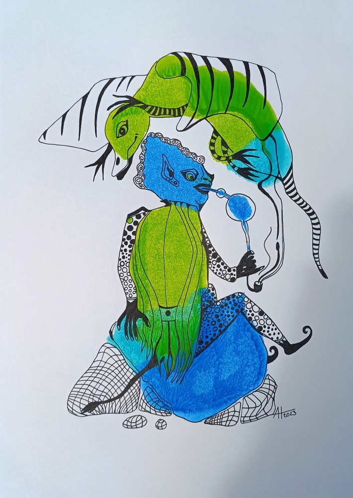 GEFLÜGELTE ERSCHEINUNG - A4, Tinte auf Papier - © Anja Hühn 2023