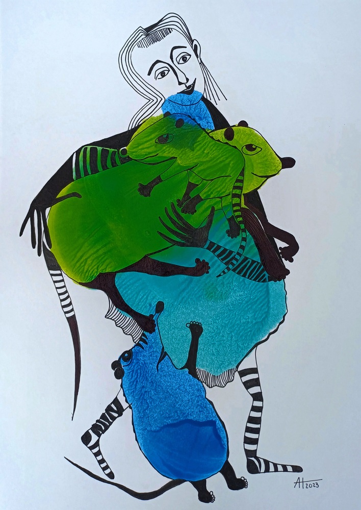 HANNA UND DIE KUGELKOALAS - A4, Tinte auf Papier - © Anja Hühn 2023