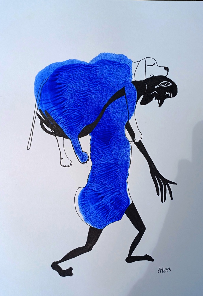 SCHLAFENDE HUNDE SOLLTE MAN NICHT WECKEN - A4, Tinte auf Papier - © Anja Hühn 2023