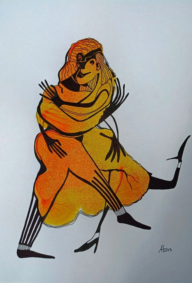 TANZ DES LEBENS - A4, Tinte auf Papier - © Anja Hühn 2023